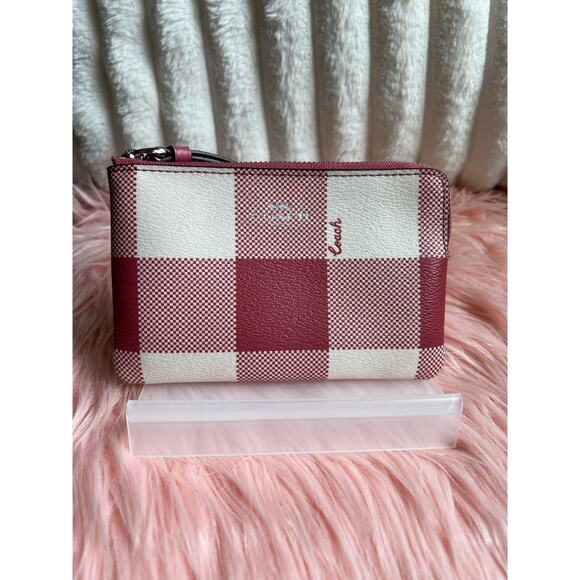 Coach Wristlet in Pink & White Gingham Signature Coated Canvas - Picture 1 of 8